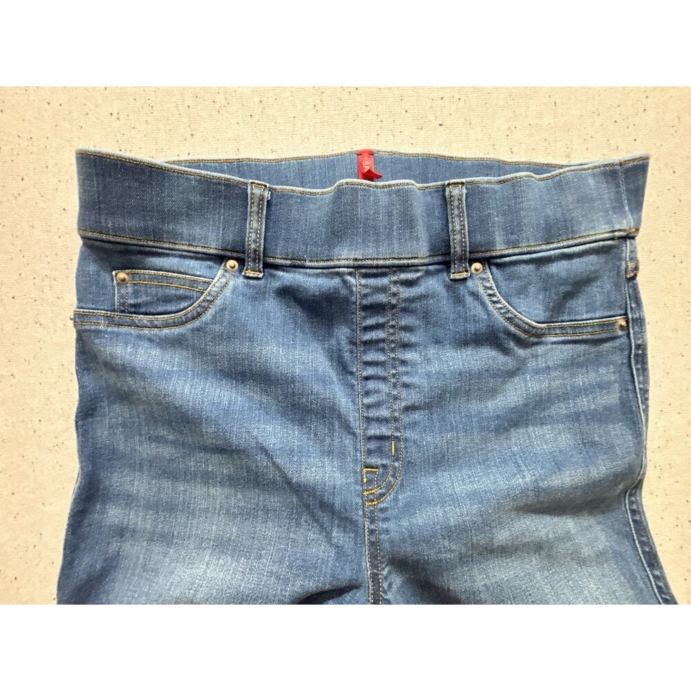 Spanx Flare Jeans Womens M Long Blue Wash Denim Pull On High Rise Stretch 36’ T - Picture 4 of 7